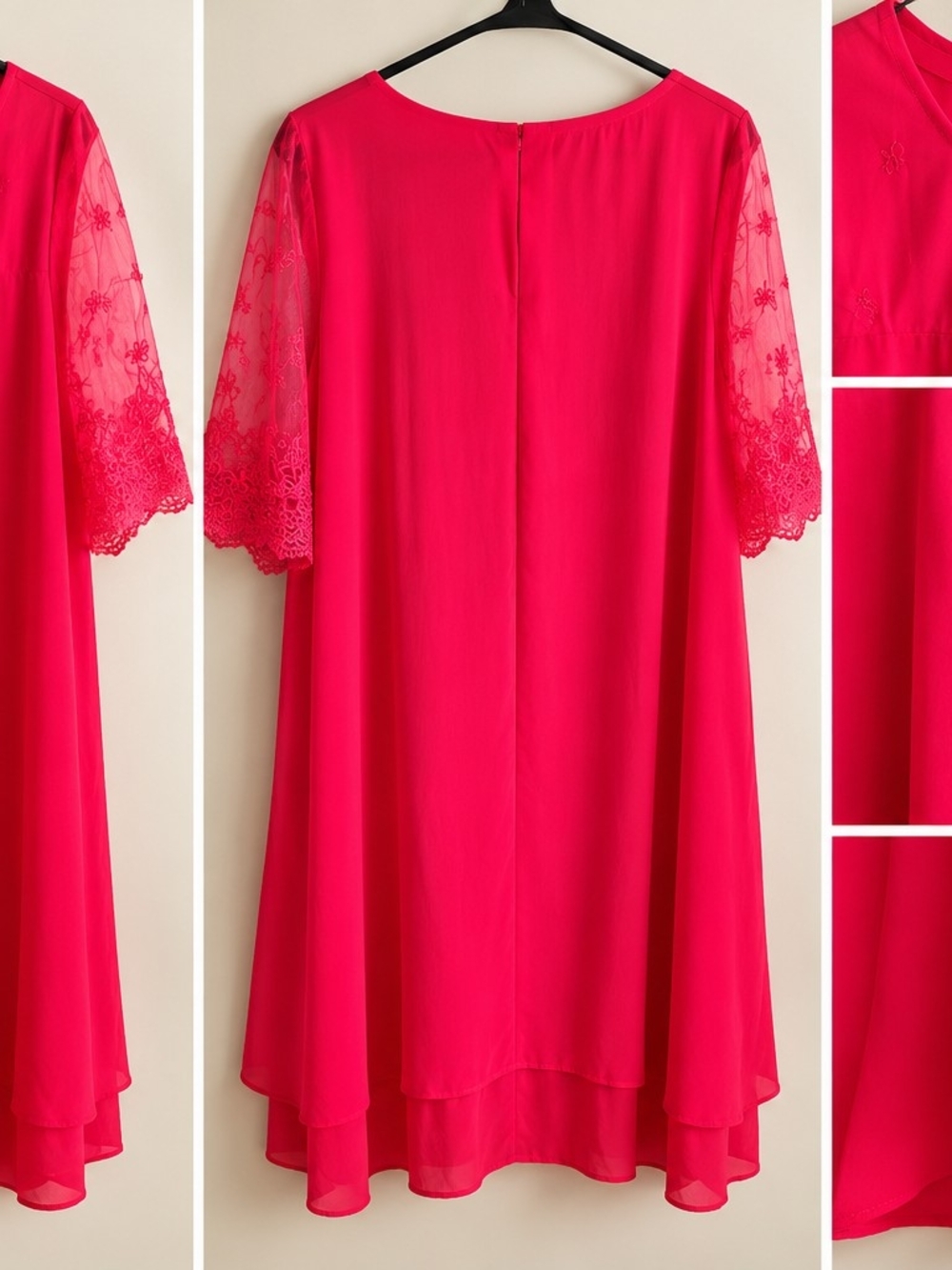 SHEIN Fuchsia Lace-Sleeve High-Low Dress